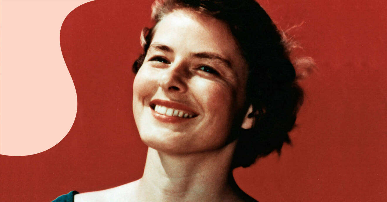 Skådespelaren Ingrid Bergman mot en röd vägg.