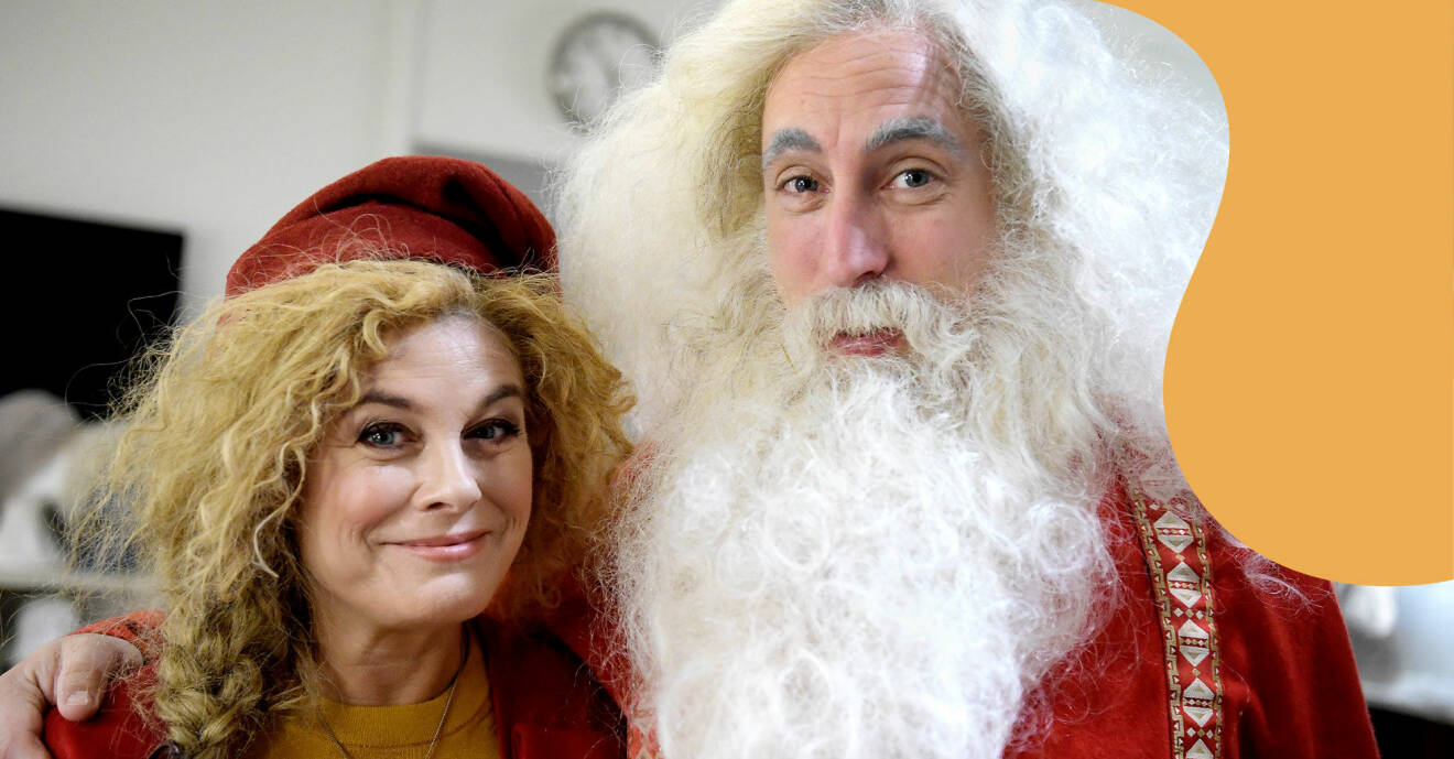 Pernilla Wahlgren och Per Andersson spelar tomtemor och tomtefar i julkalender "Panik i tomteverkstan" som sänds i december 2019 i SVT.