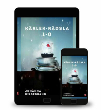 Både att läsa andra böcker och att skriva sin egen bok blev ett stort stöd för Johanna efter att hon tagit sig ur sin destruktiva relation. Omslag till Johanna Hildebrands bok Kärlek-Rädsla 1-0.