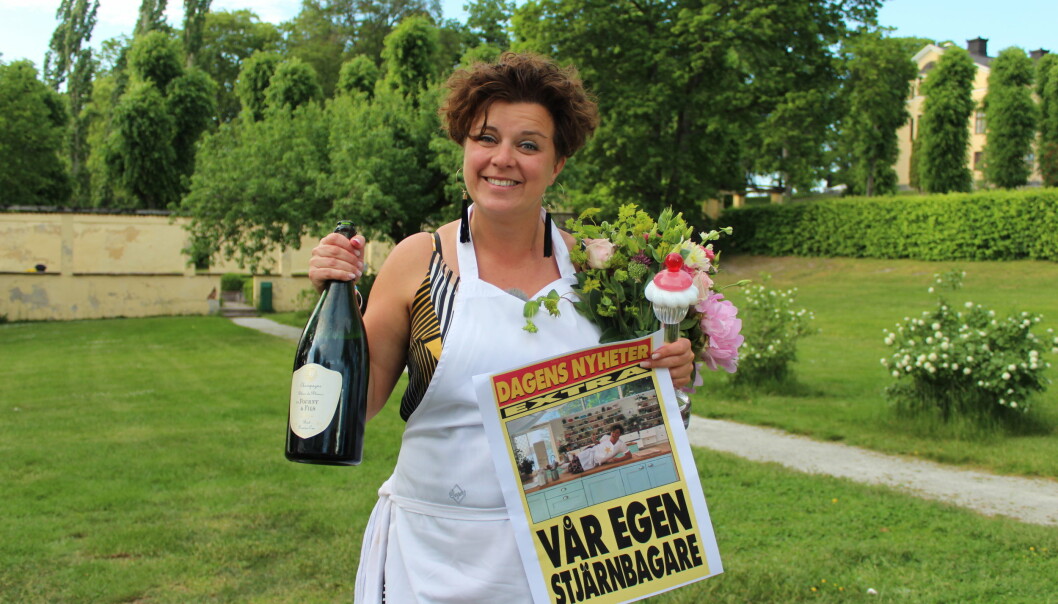 Linda Hansson efter vinsten i Hela Sverige bakar. Foto: TV4 Linda Hansson vinnare av Hela Sverige bakar i TV4 2019.