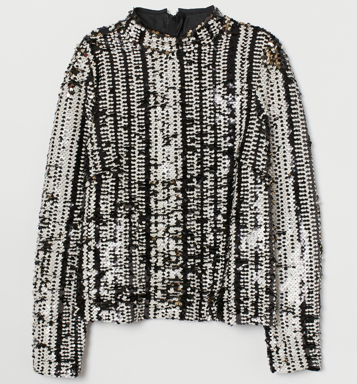 Paljettopp med ståkrage och lång ärm, från H&M