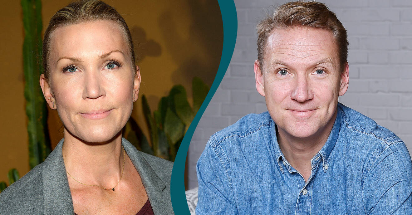 Kollage av Jenny Alversjö och Jesper Börjesson som tog ett tårfyllt farväl av varandra i Nyhetsmorgon.