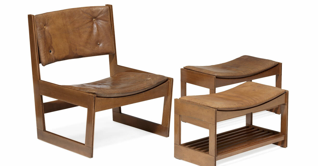 Sällsynt stol med fotpallar av Greta Jalk tillverkade av J. H. Johansens Eftf.