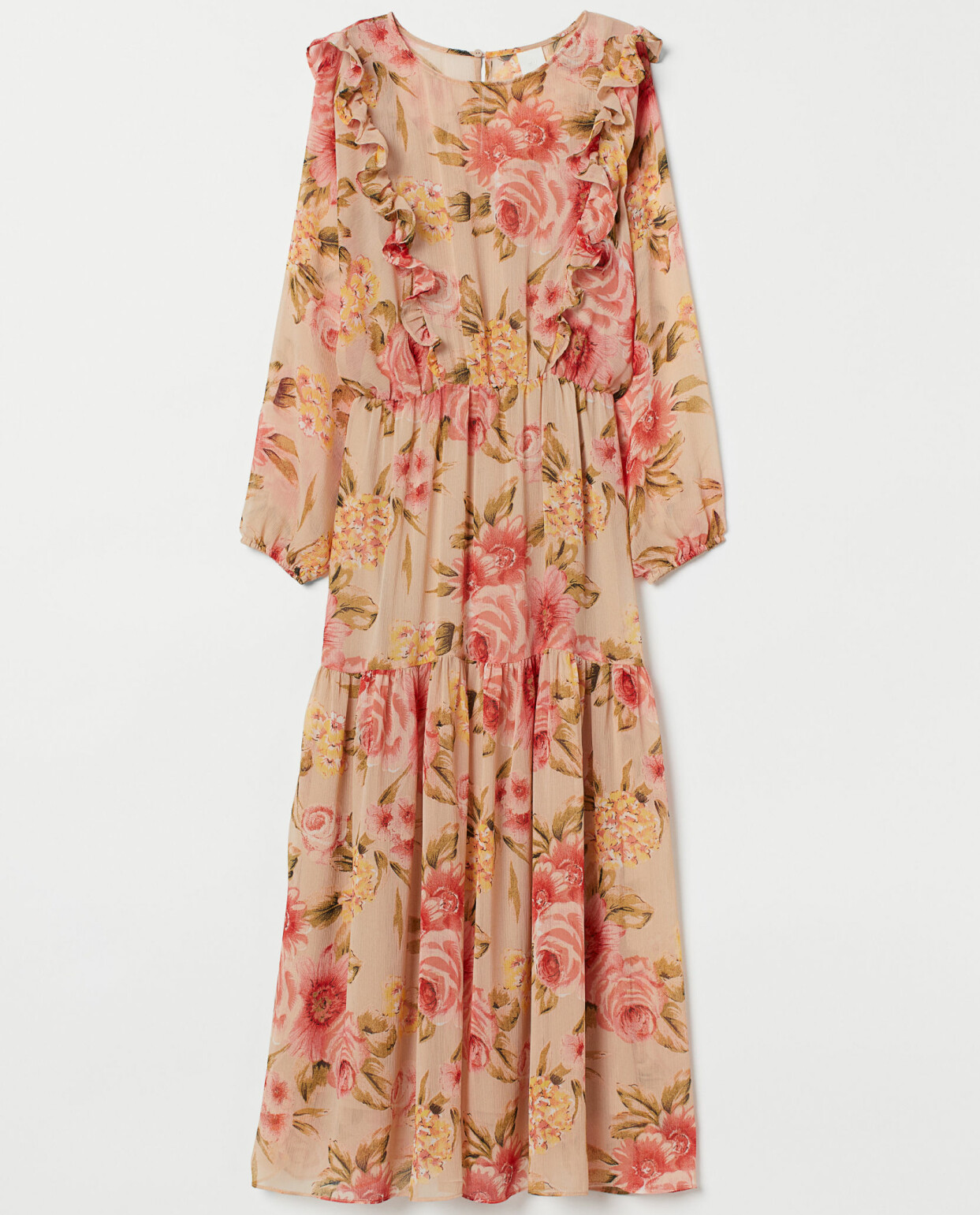 Blommig maxiklänning med volangdetalj, H&M
