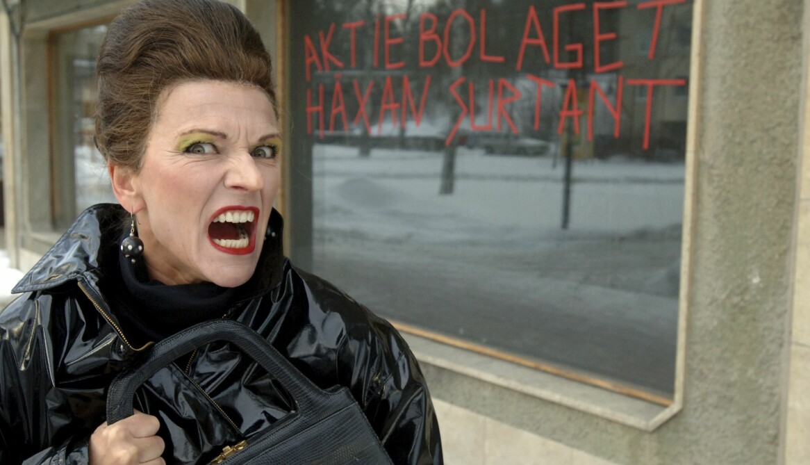 Katrin Sundberg som Häxan Surtant på SVT. Foto: TT Skådespelerskan Katrin Sundberg som Häxan surtant på SVT.