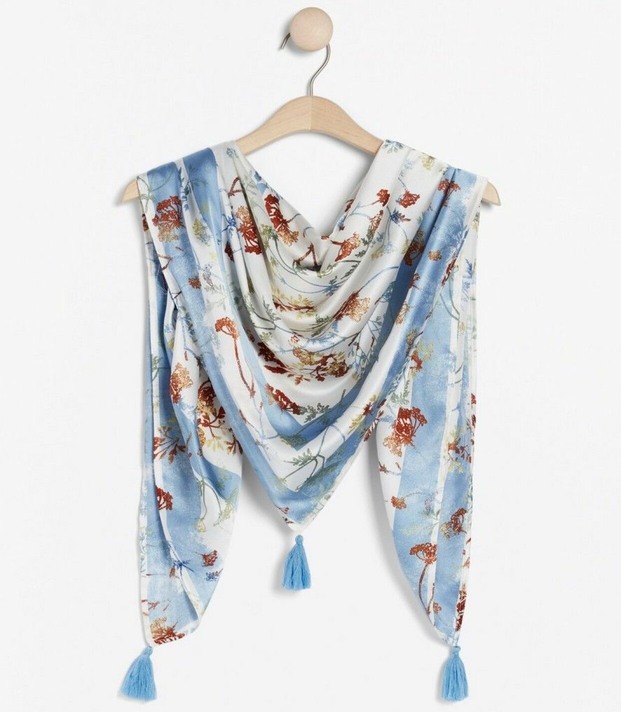 Fint mönstrad satinscarf med tofsar i hörnen, från Lindex