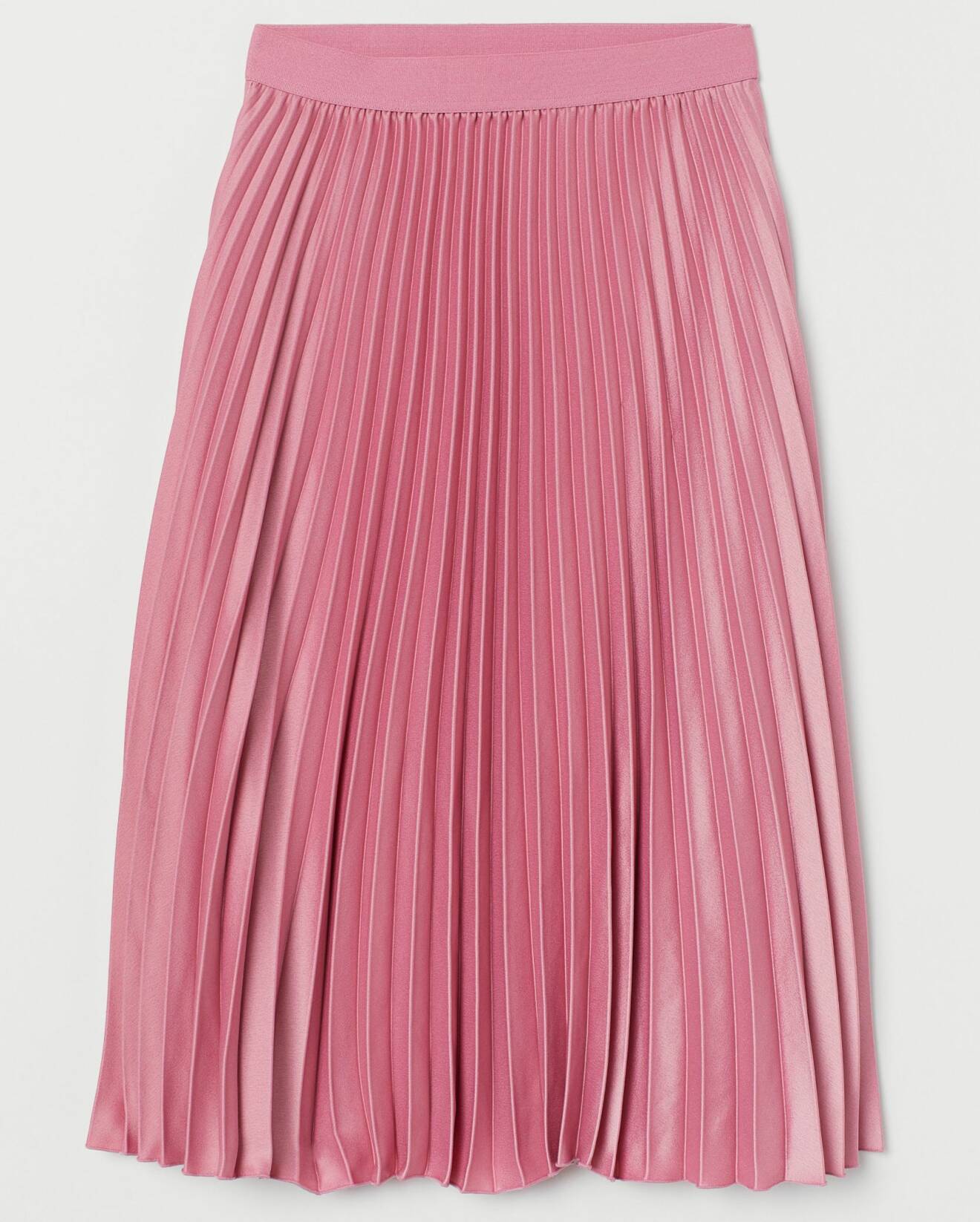 Bubbelgumsrosa plisserad kjol i lyxig satin, från H&amp;M