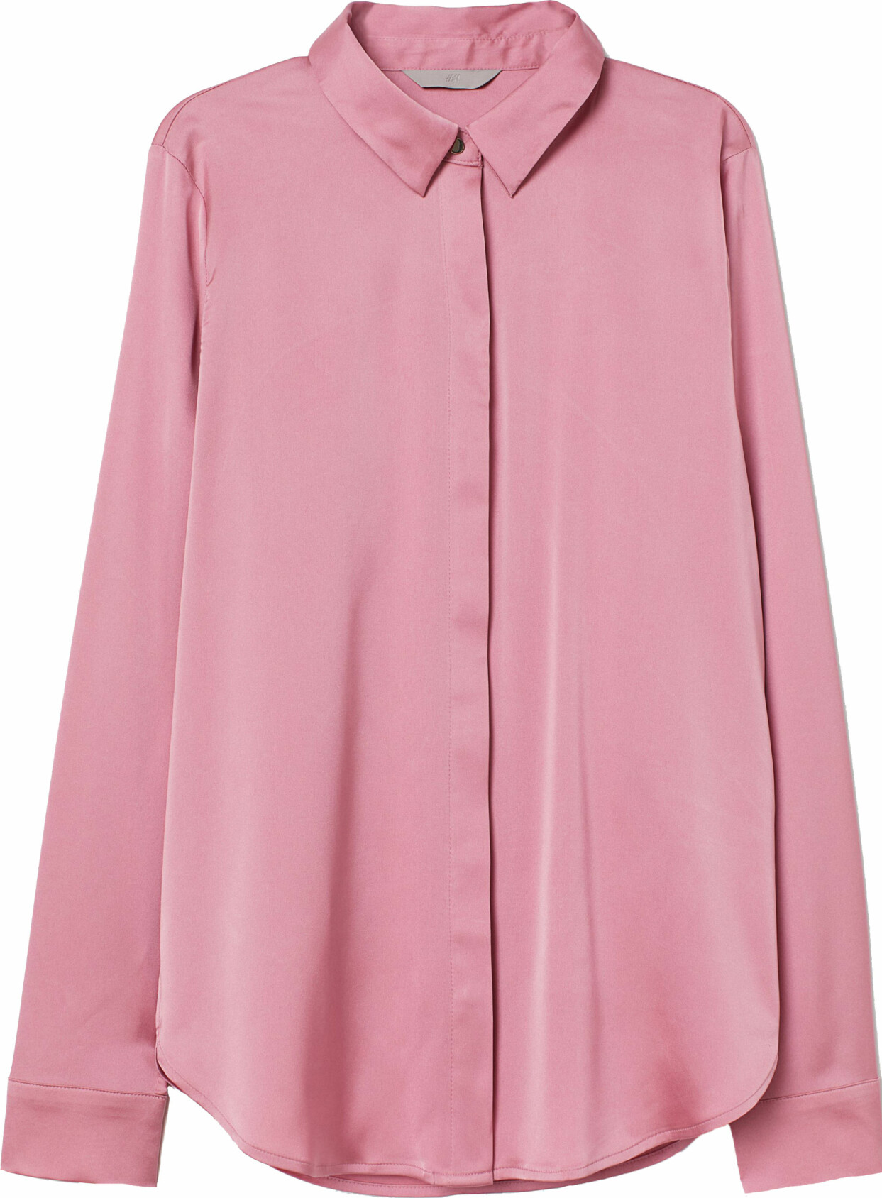 Rosa satinskjorta med dold knäppning och lång ärm, från H&M