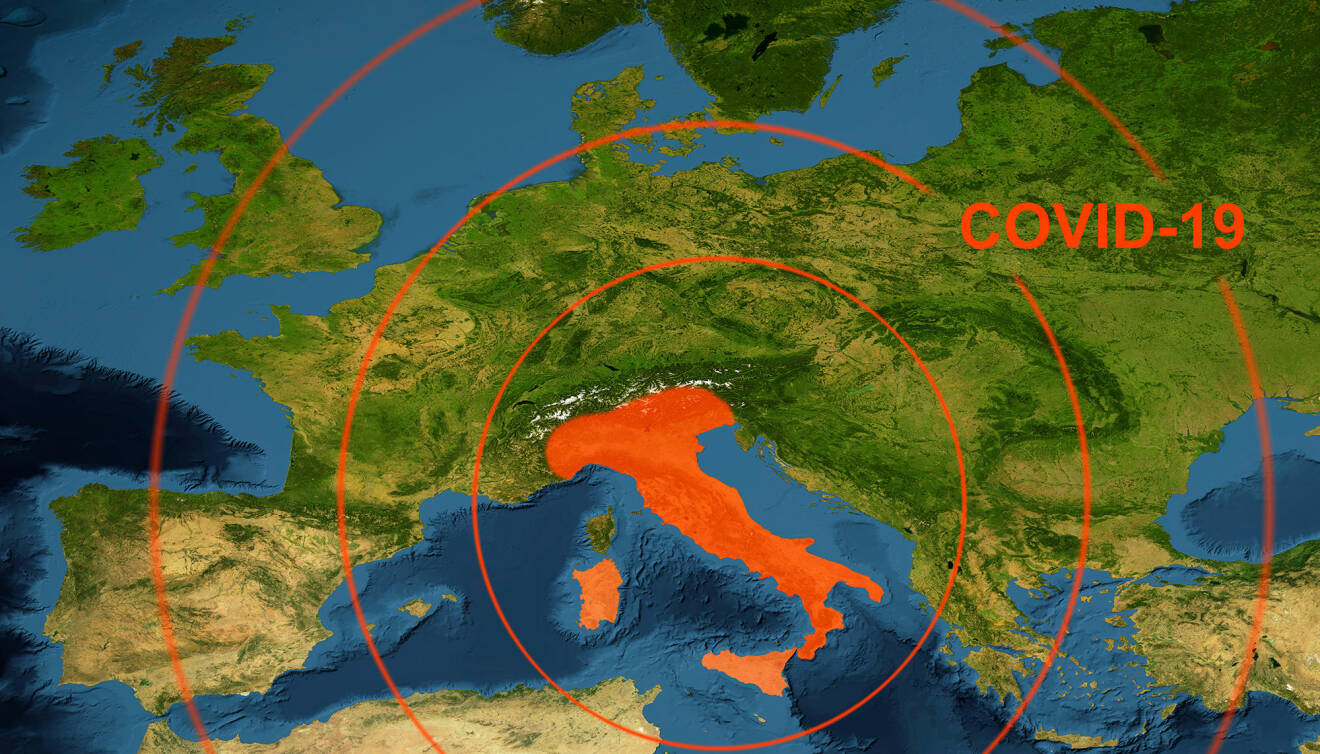 Ett rödmarkerat Italien på en karta över Europa.
