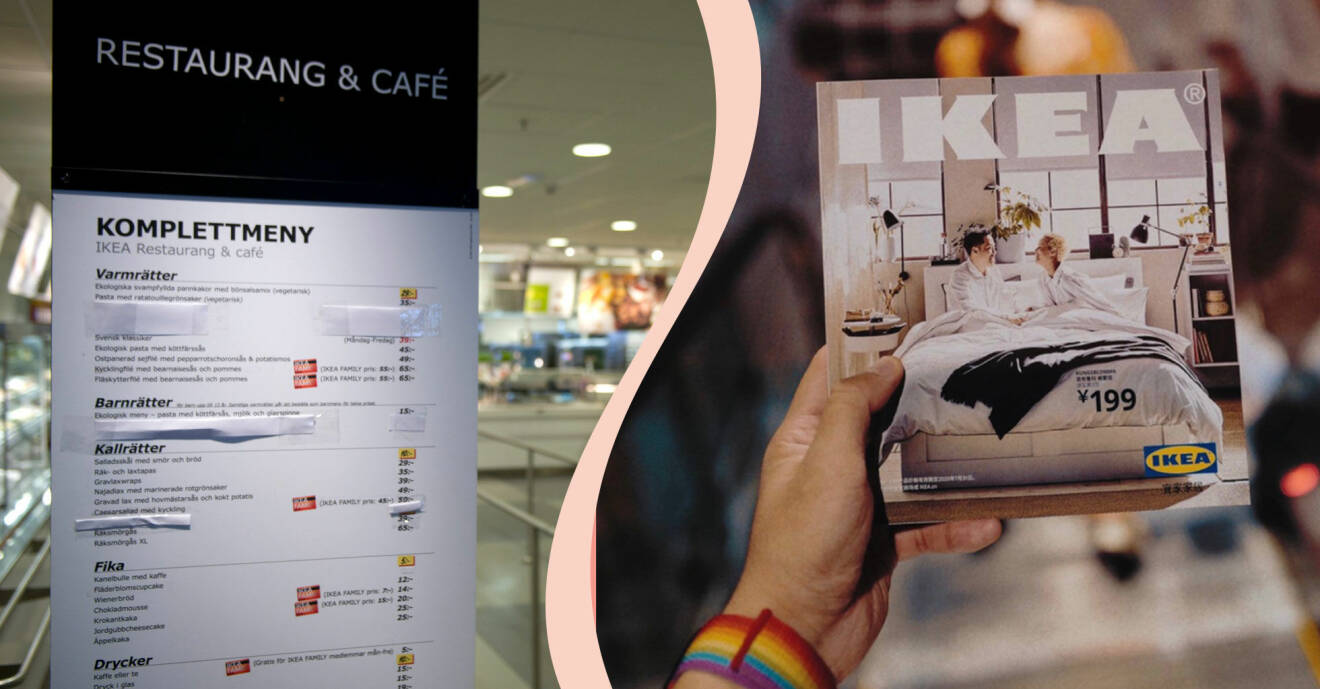 Delad bild. Till höger: Ikeas meny, till vänster: Ikea-katalogen.