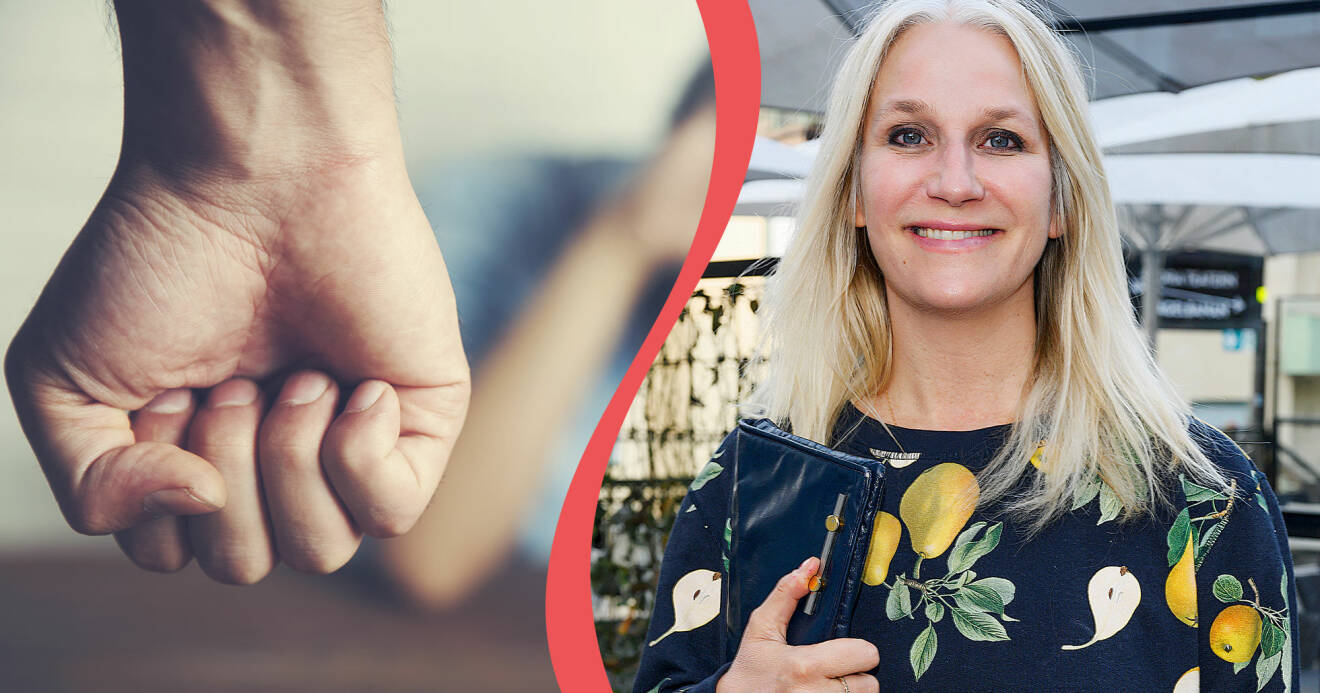 Kollage av knuten manshand och profilen Ann Söderlund som har startat initiativet Her choice.