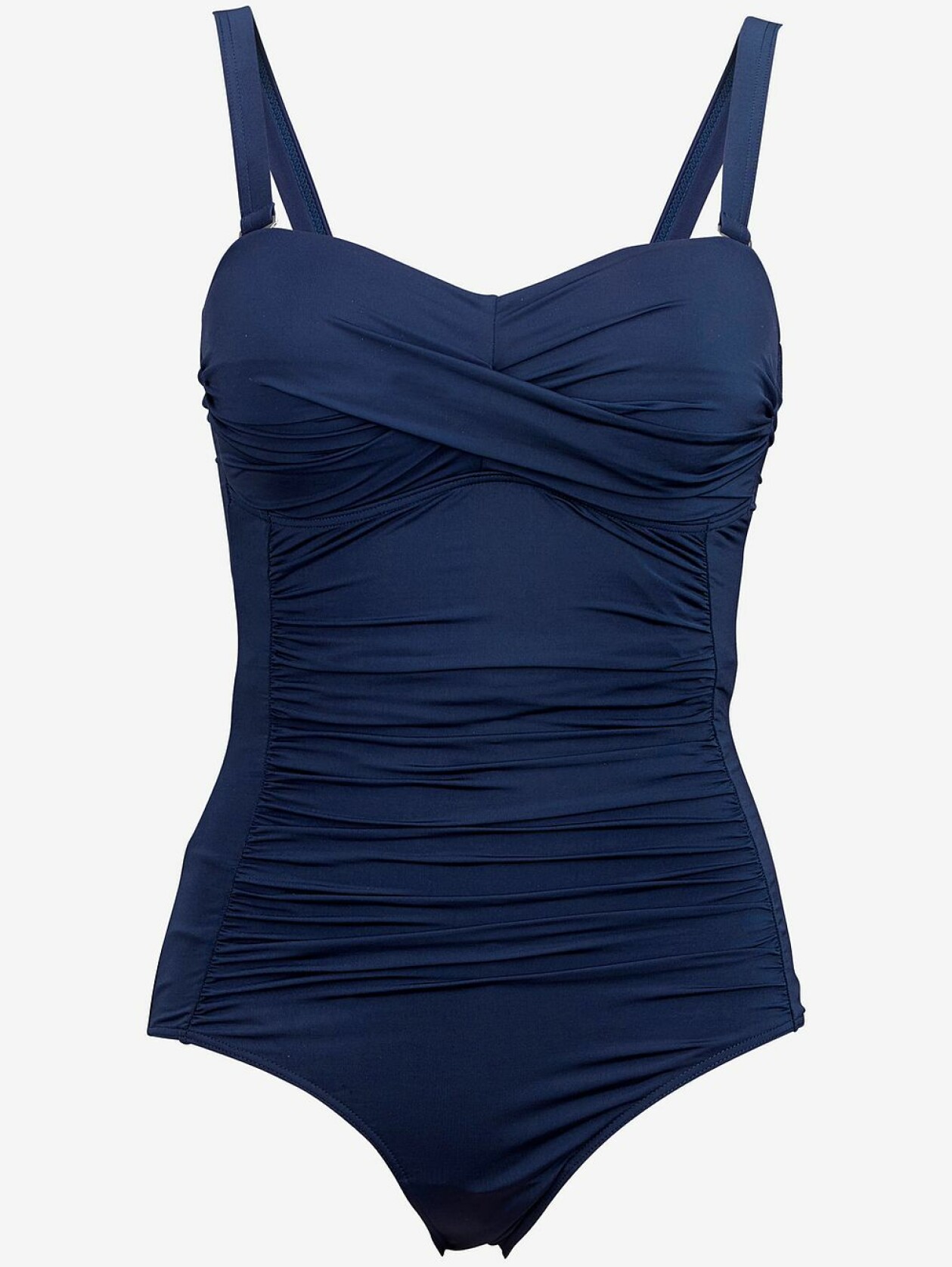 Mörkblå baddräkt i bandeau-modell med drapering, från Ellos