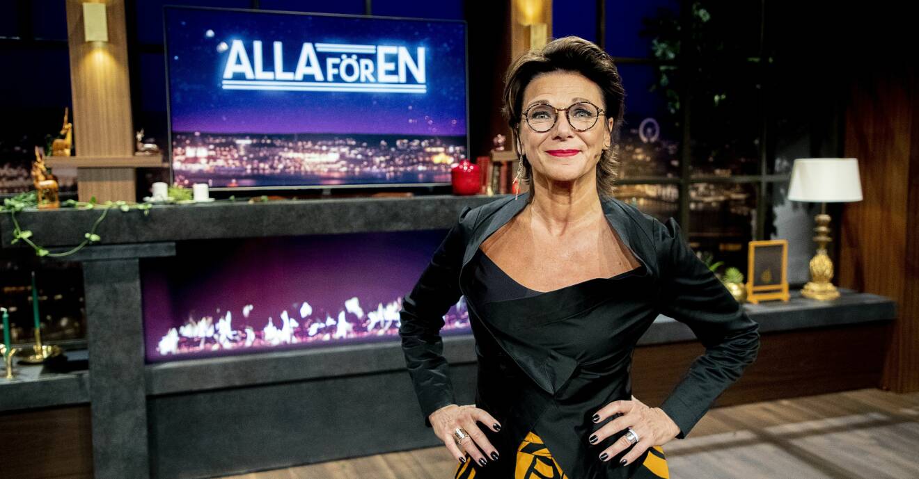 Katrin Sundberg som programledare för Alla för en på SVT.