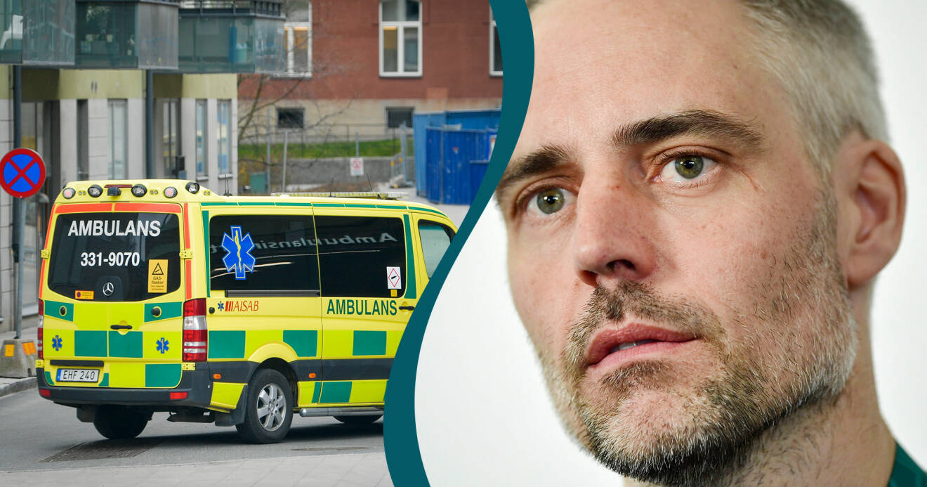 Kollage av ambulans vid sjukhus och biträdande statsepidemiolog Anders Wallensten.