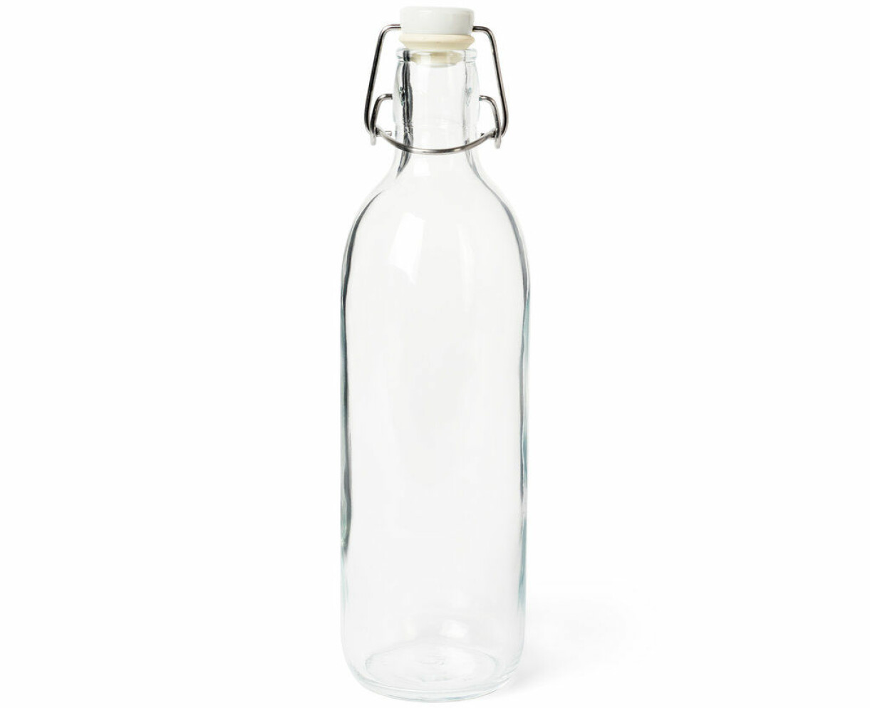Återförslutbar glasflaska.