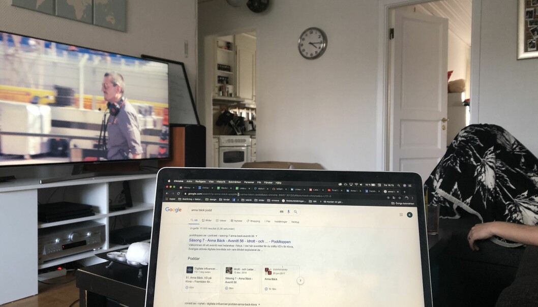 Det blev många timmar framför teven under karantäntiden hemma hos Klara-Maria. Foto: Privat