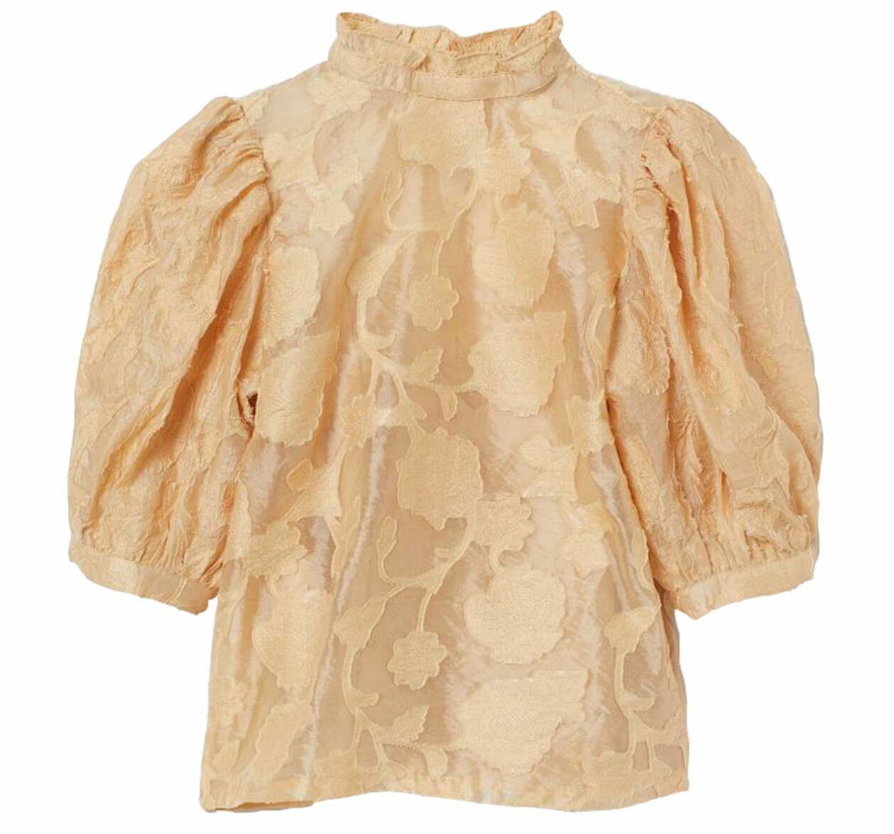 Genombruten aprikos blus med ståkrage och puffärm, från H&M