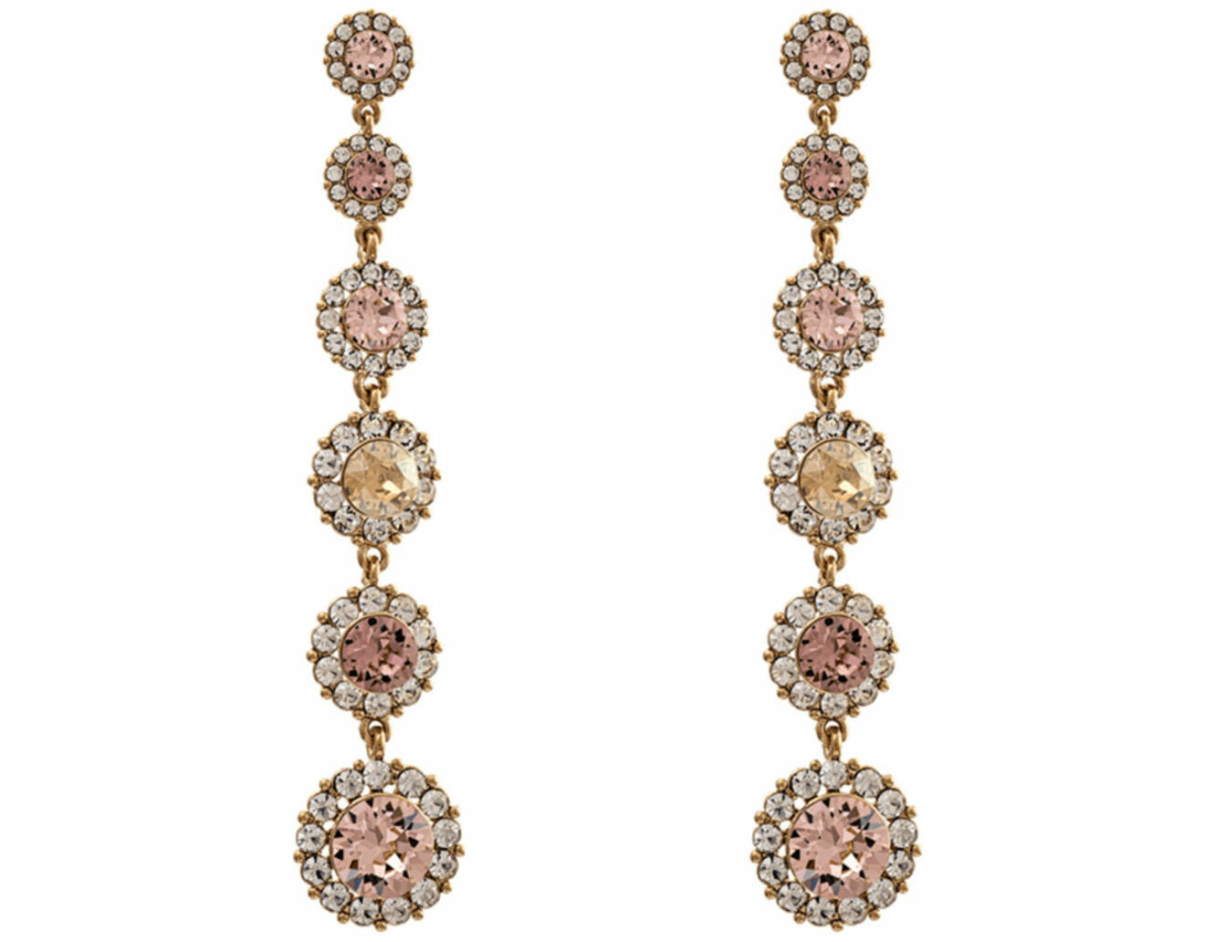 Långa örhängen med Swarovski-kristaller i rosa och beige, från Lily and Rose