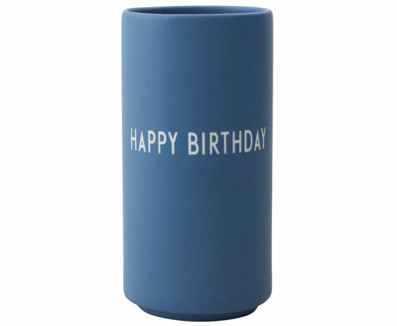 Blå vas med print Happy Birthday, från Design Letters