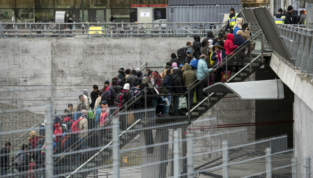 En vanlig syn 2015. Gränskontrollen Hyllie, Malmö i november. Foto: TT Gränskontroll Hyllie 2015