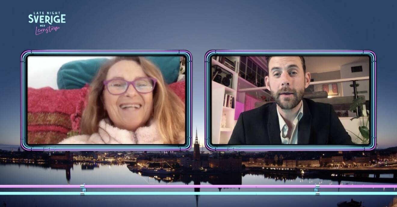 Suzanne Reuter intervjuad av Pär Lernström i Late night Sverige i TV4.