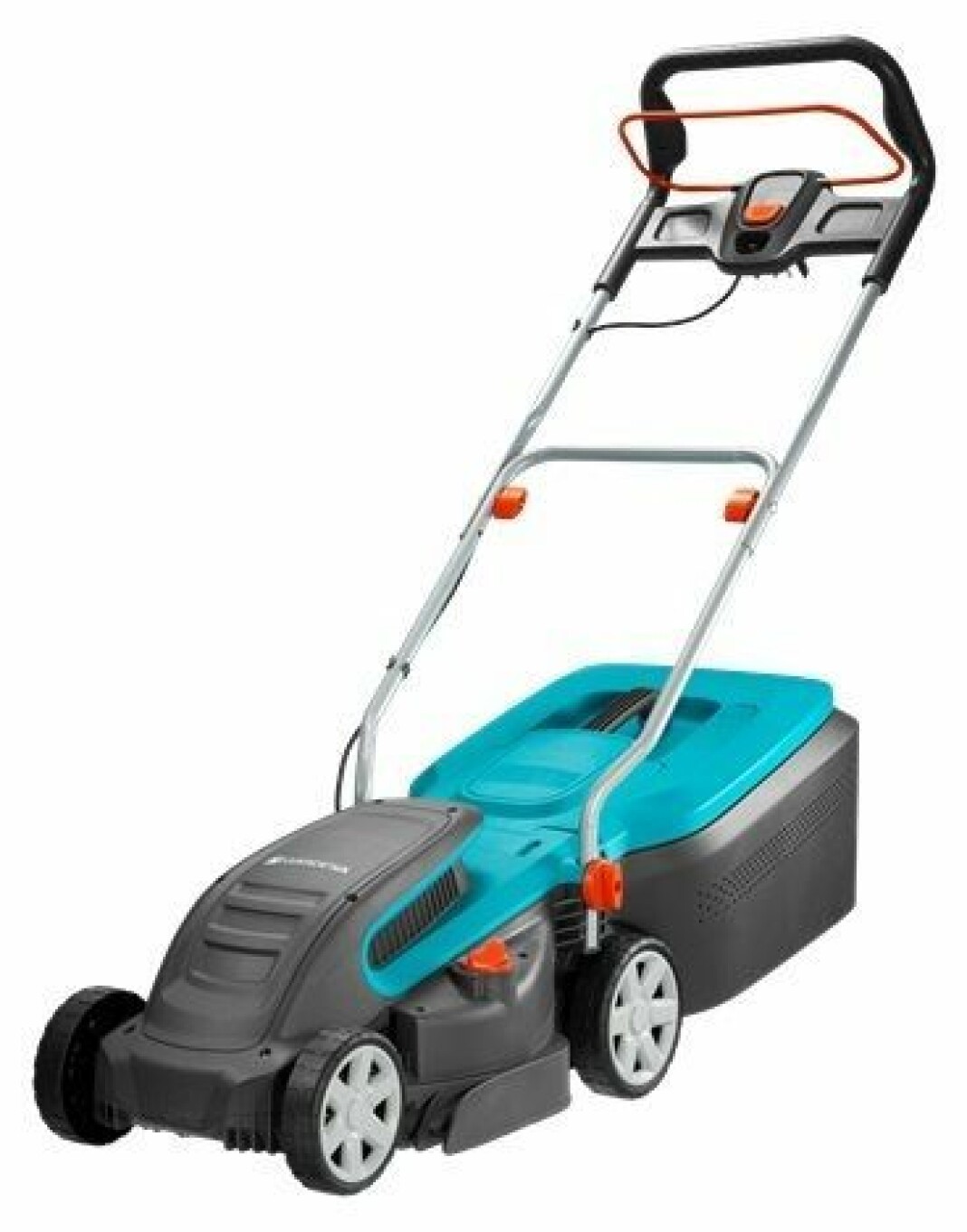 Turkos gräsklippare av modellen Gardena PowerMax 1400/34