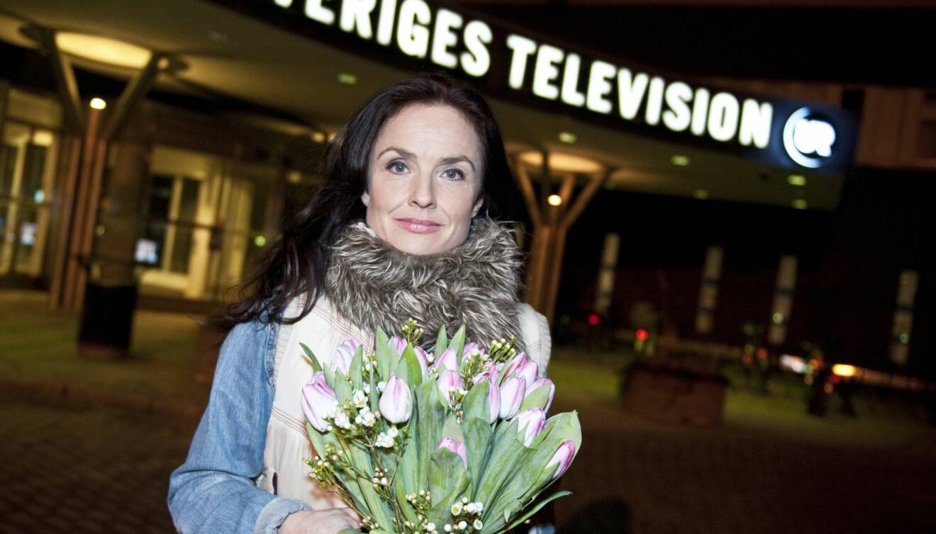 Justine Kirk fotograferad utanför Sveriges television i Stockholm 2012.