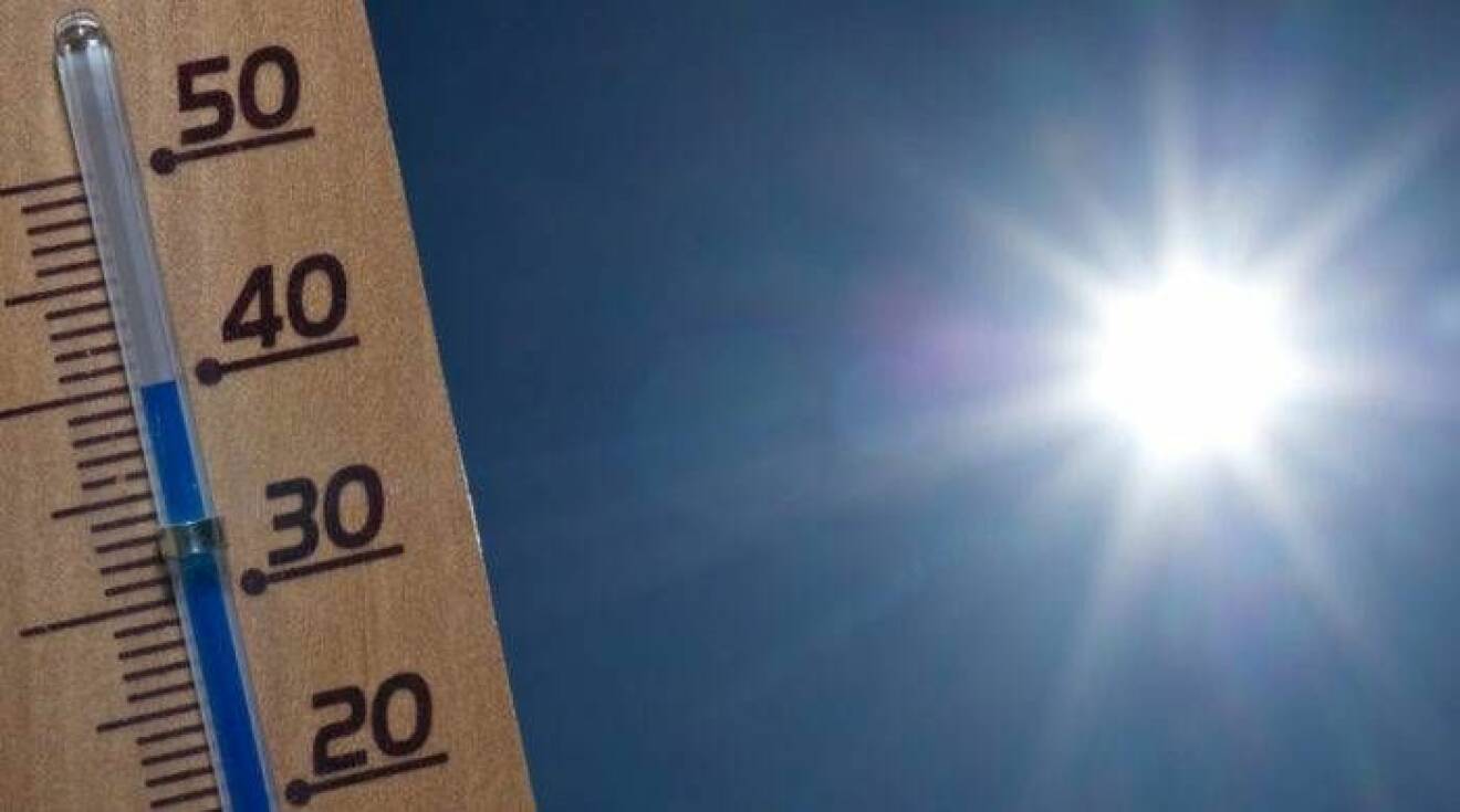 En termometer som visar 40 grader i solen.