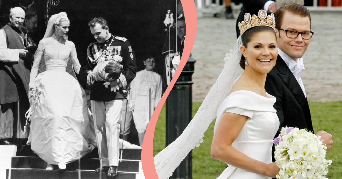 Grace Kelly och Kronprinsessan Victoria i sina respektive brudklänningar.