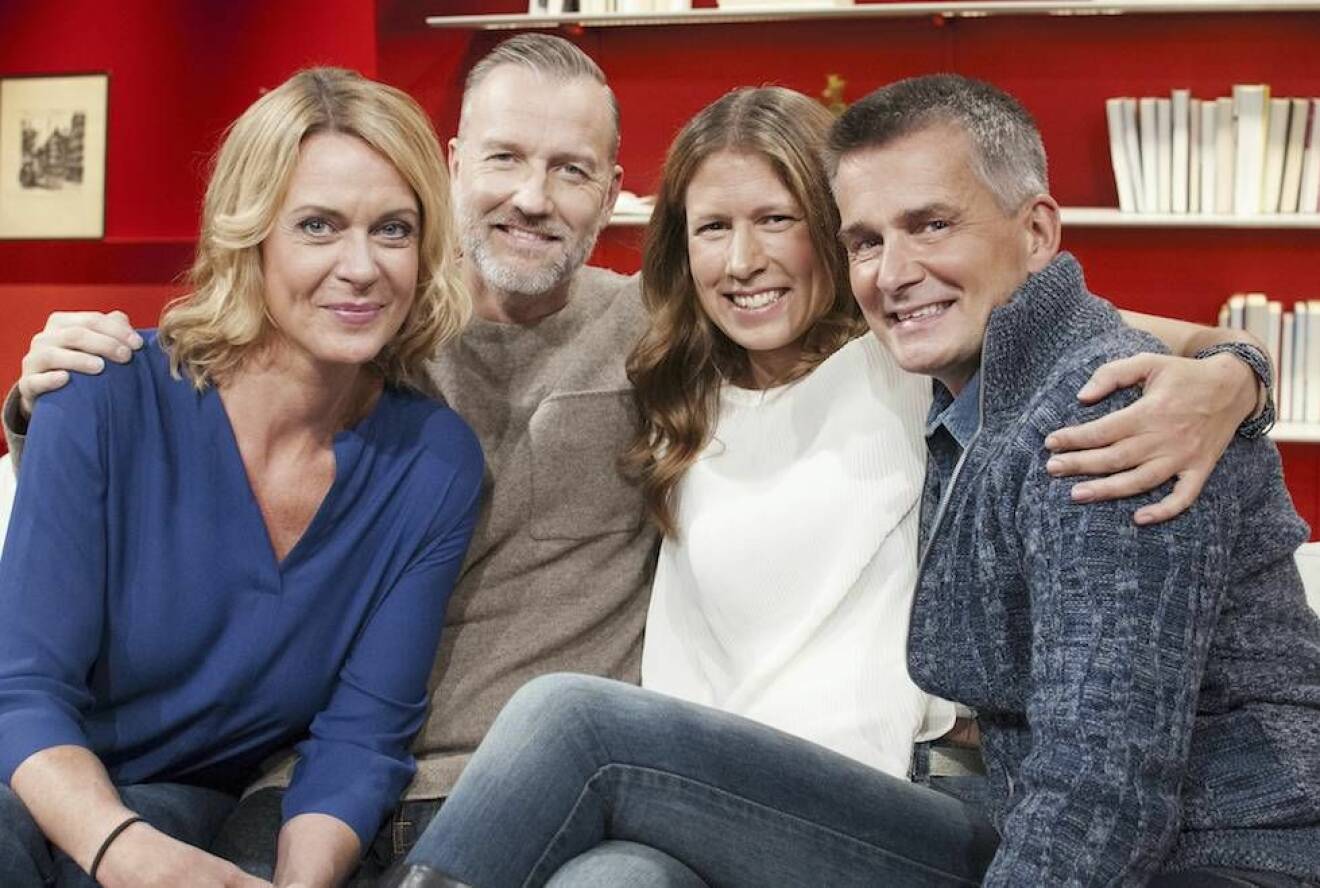 Tillsammans med SVT-kollegorna Inger Ljung Olsson, Beppe Starbrink och Linda Olofsson.