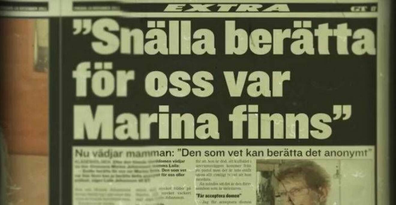 Pressklipp från tiden kring Marina Johanssons försvinnande.