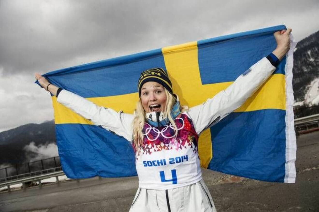 Skicrosstjärnan Anna Holmlund under OS i Sochi 2014.