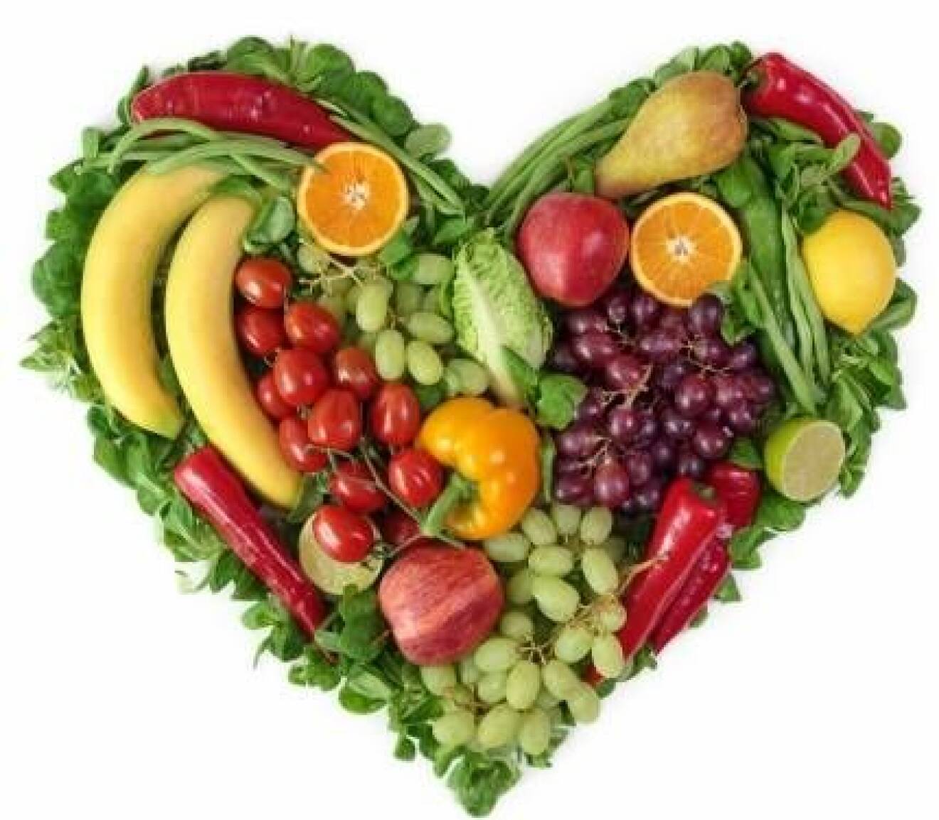 Grönsaker och frukt format som ett hjärta