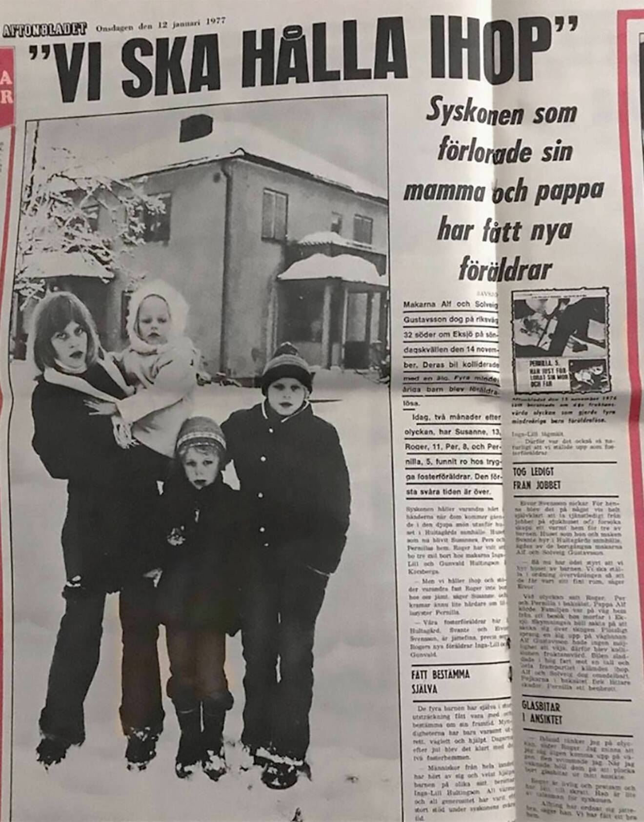 Aftonbladets förstasida med Pernilla Nordén och hennes syskon.