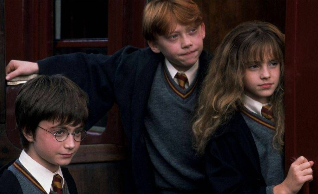 Skådespelarna Daniel Radcliffe, Rupert Grint och Emma Watson i Harry Potter-filmerna.