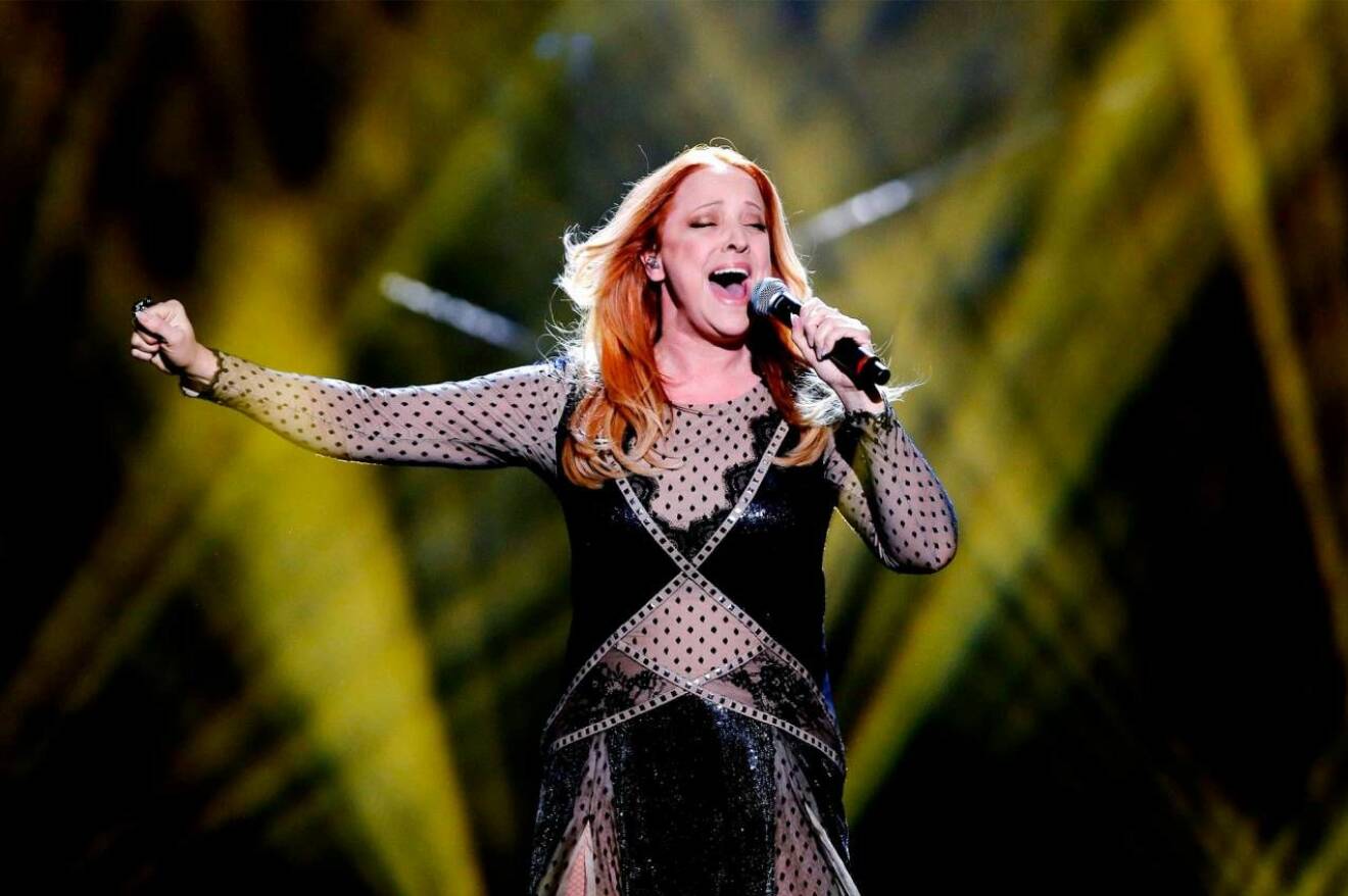 Artisten Shirley Clamp sjunger i Melodifestivalen 2014.