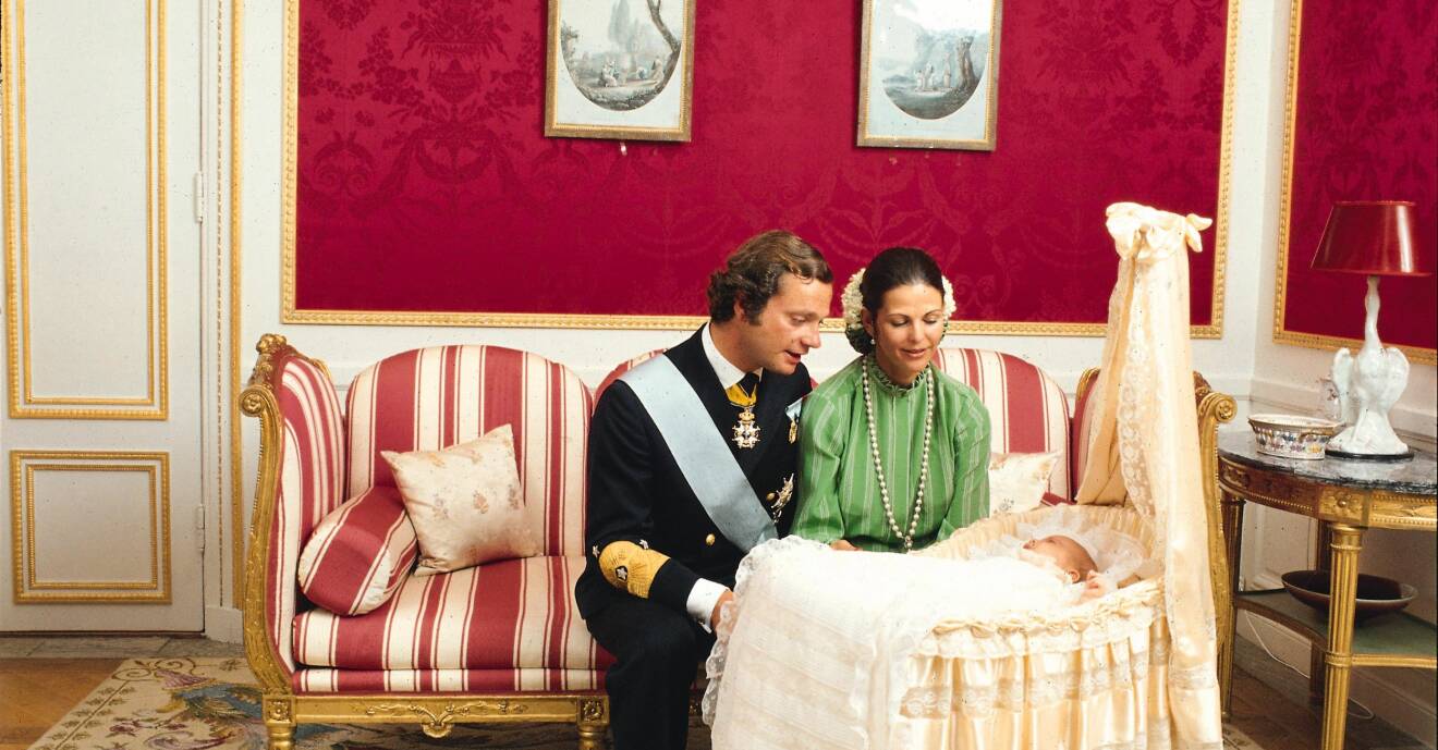 Kungen och Silvia efter prinsessan Victorias dop, 1977.