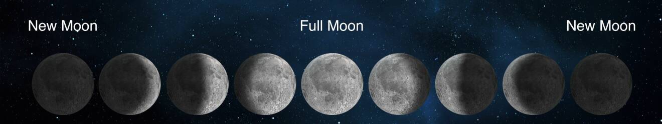 Månens faser från nymåne till fullmåne