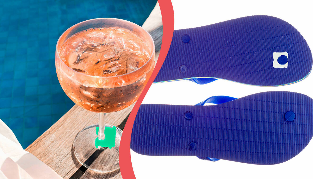 Delad bild på smarta saker du kan göra med brödklämman: Till vänster: Märk ditt vinglas, till höger: Laga din flip flop