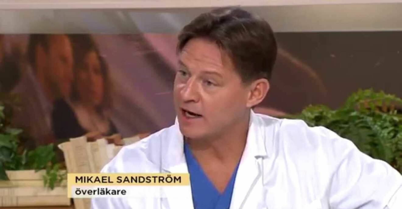 Mikael Sandström i TV4 Nyhetsmorgon där han blev känd som ”Soldoktorn” för sina ständiga bränna.