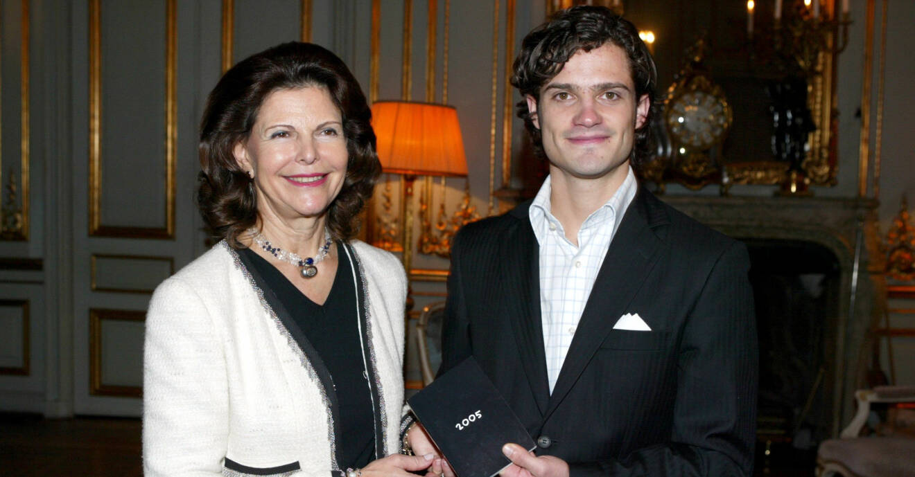 Drottning Silvia med prins Carl Philip.
