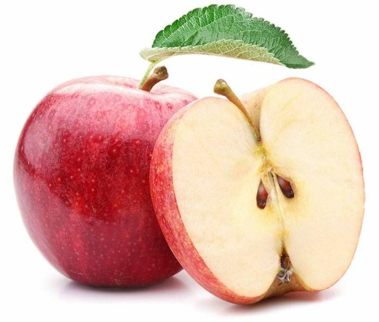 Ett helt rött äpple och ett halvt.