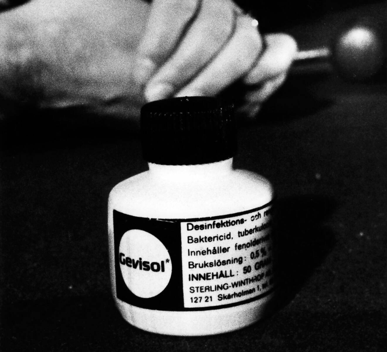 Pillerburk innehållande Gevisol som användes vid morden på Malmö Östra sjukhus.