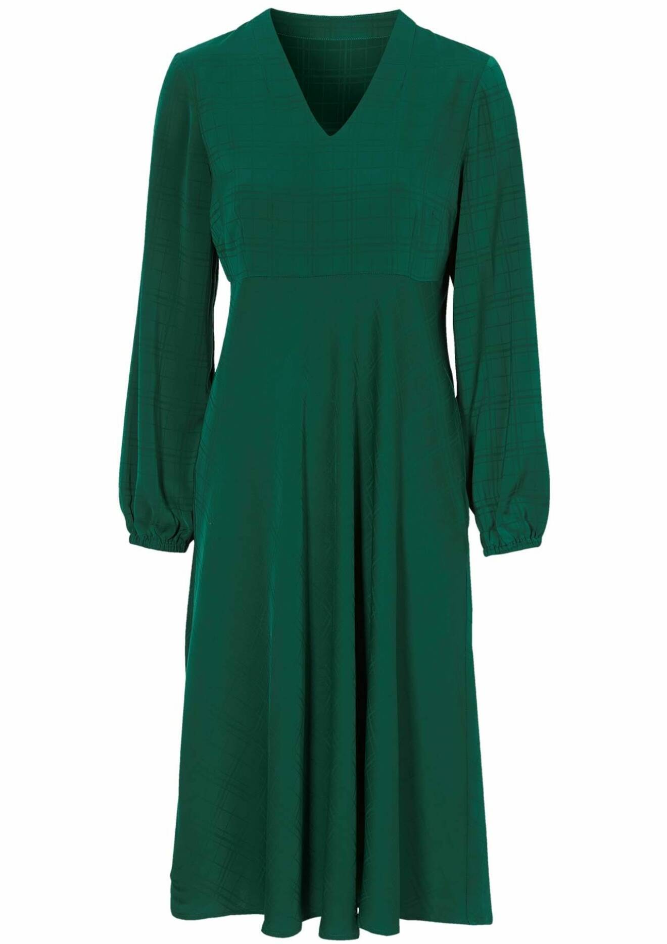 Grön rutmönstrad klänning i jacquardvävt tyg, från Cellbes.