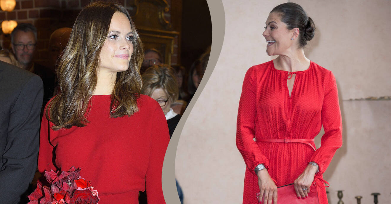 Prinsessan Sofia och kronprinsessan Victoria i röda klänningar