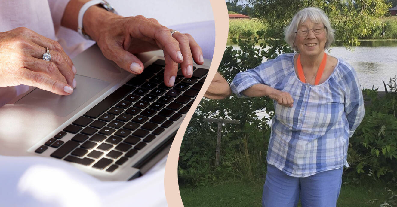 Äldre kvinna vid datorn.