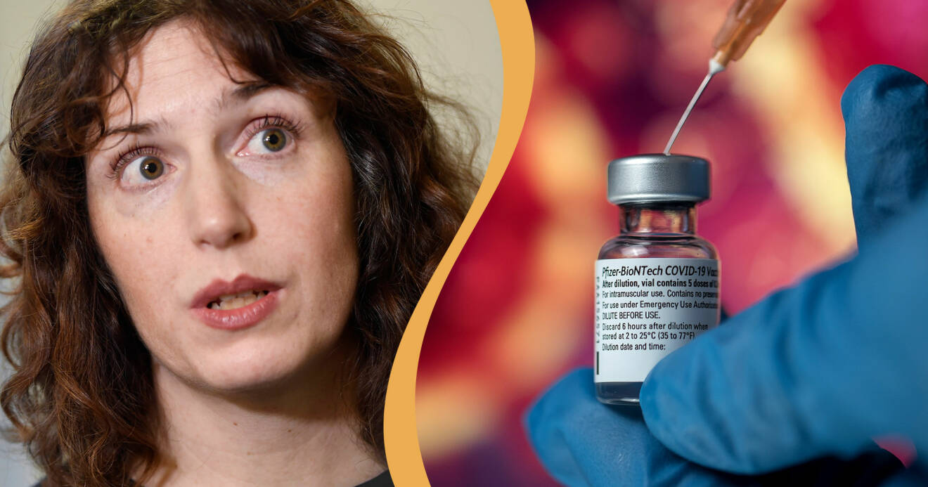 Isabelle Bjursten och ett vaccin mot coronaviruset.