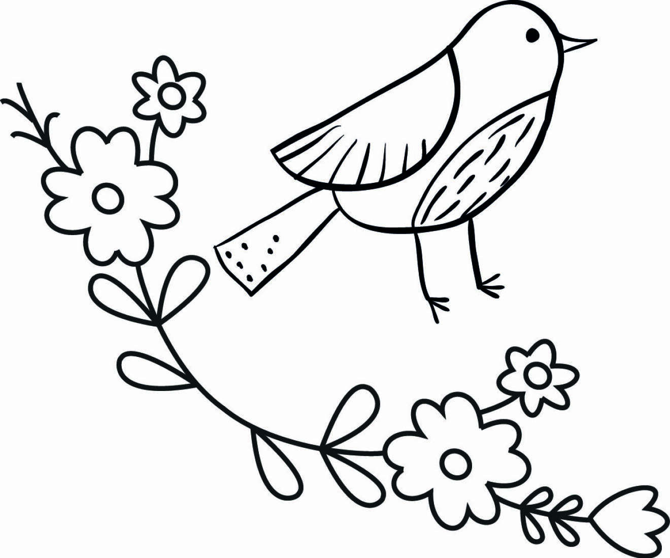 Mönstret av en fågel och en blomsterkvist som du kan skriva ut och göra själv.