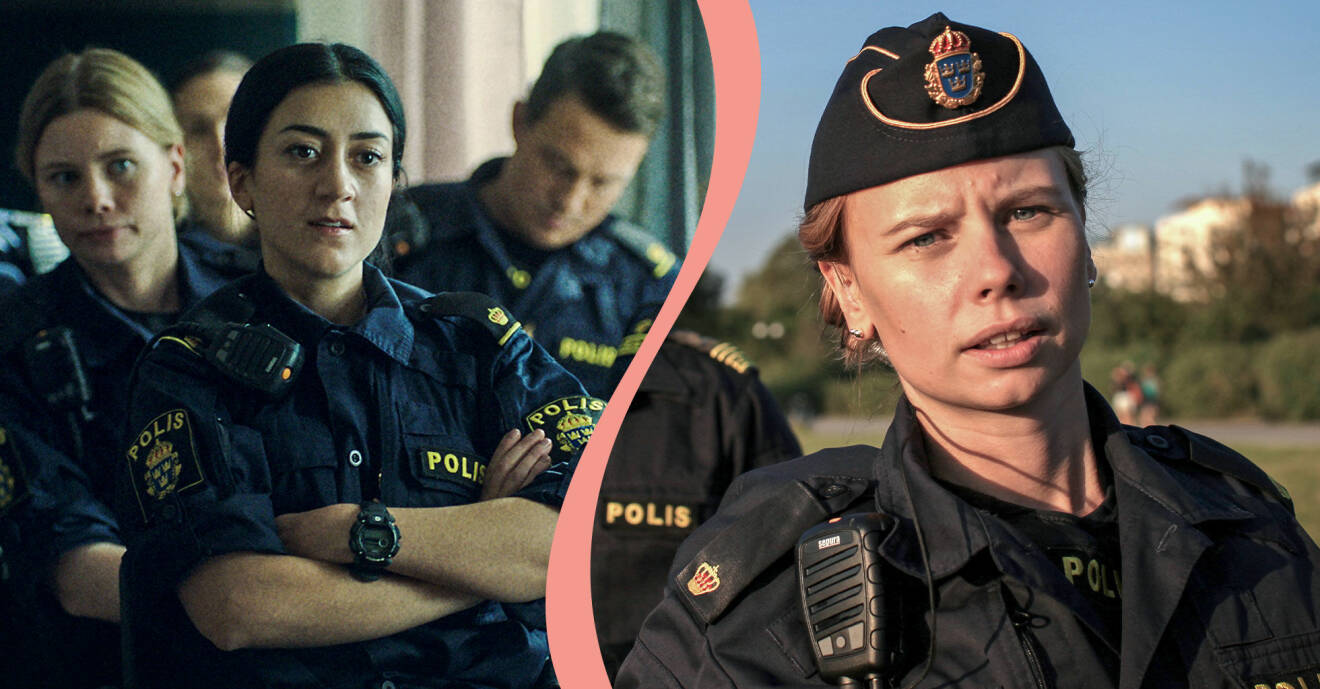 Delad bild. Till vänster syns Gizem Kling Erdogan som polisen Leah i Tunna blå linjen. Till höger syns Amanda Jansson som polisen Sara i samma serie.