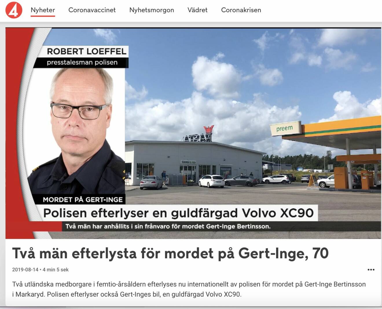 TV 4 nyheterna om mordet på Gert-Inge
